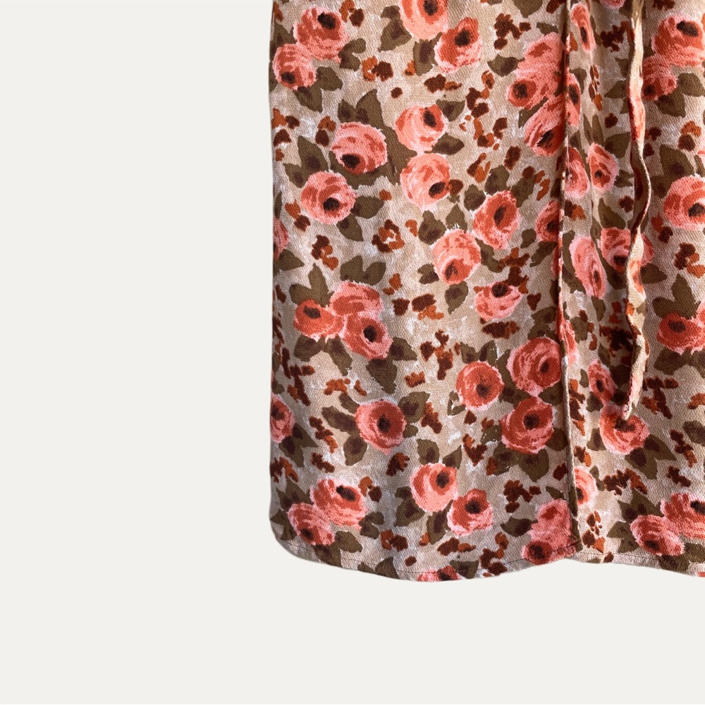 ROUJE Pink Tan Classic Retro Floral Printed Tea Rose Louisa Midi Wrap Dress 4/6 - Picture 11 of 14
